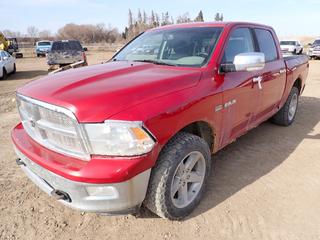 2010 Ram 1500 SLT Crew Cab Pickup, 4x4, c/w 5.7L Hemi, A/T, A/C, Power Sunroof, LT275/55R20 Tires. Showing 259,778 KMS, VIN 1D7RV1CT3AS168229, Diamond Plate Truck Bed Floor, Truck Bed Side Lockups, *Note: Body Rust and Dents, Damaged Left Front Light, Damaged Glass*