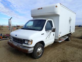 1993 Ford E350 S/A Cargo Van Truck c/w 7.3L V8, A/T, GVWR 11,500 Lbs., GAWR 4,400 Lbs. Front, GAWR 7,810 Lbs. Rear, Showing 312,167 KMs, VIN 1FDKE30M1PHA74260 w/ Minoru Truck Body, 16 Ft. (L) x 8 Ft. (W), LT225/75R16 Tires, Dual Rear Wheels, Back Hitch  Note:  Running Condition Unknown.