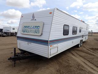 1994 Fleetwood T/A 35 Ft. Canada Holiday Trailer, Model Mallard, c/w Stove, Hood Fan, Fridge, Freezer, Retractable Sun Shade, VIN 2EF1V3523S6560040, 3,435 KG GVWR, Ball Hitch, *Note: Broken Door Latch, Electrical, Accessory and Furniture Repairs Required-See Photos* 