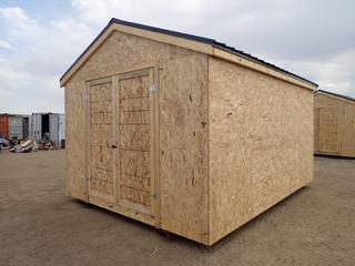 Unused Storage Shed, Metal Roof, 12 Ft. x 16 Ft. x 8 Ft. Walls, 10 Ft. 8 In. Peak, 85 In. x 71 In. Door Opening