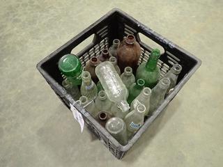 (23) Assorted Vintage Collectable Pop Bottles, Including: High Spot, 7-Up, Pepsi, Fanta, Coke, Mission, c/w Milk Crate  (D-1)