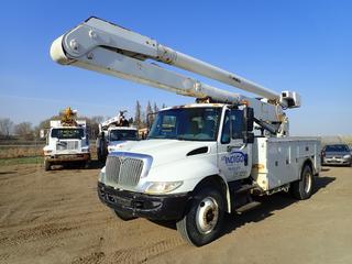 2005 International 4300 S/A Bucket Truck, c/w Navistar DT-466 7.6L, 5-Speed Allison A/T, PTO, 14,982 KG GVWR, 11R22.5 Tires, Dual Rear Wheels, Showing 94,076 KMs, 10,887 Hrs., VIN 1HTMMAAN75H692906, w/ Altec Boom Lift, Model AA755I, SN 0604 BZ 3022, 700 Lb. Max. Capacity, Max. Platform Height 55 Ft., 46 In. x 2 Ft. x 40 In. Man Basket, (4) Outriggers, Altec Truck Body SN 097-2571819 07/04 w/ Storage Compartments, 192 In. W/B
