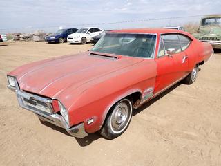 1968 Buick GS 350 2-Door Coupe c/w V8 Engine, A/T, Leather Seats, G78-14 Tires, Showing 44,596 Miles, VIN 434378H282375, *Note: Floor and Body Rust, Driver's Seat Damage, Running Condition Unknown.*