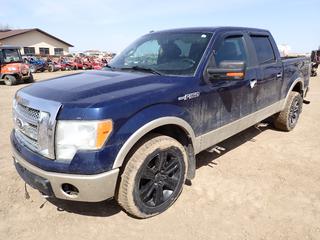 2010 Ford F-150 Lariat Crew Cab 4X4 Pickup c/w 5.4L V8, A/T, A/C, Box Liner, LT275/55R20 Tires. Showing 368,526 KMs, VIN 1FTFW1EV0AFA38961 *Note: Driver Side Rail Step Missing, Rear Bumper and Tail Light Needs Repair, Check Brake System Light, Right Passenger Door Lock is Broken, Key is Stuck in Ignition, Damaged Glass*