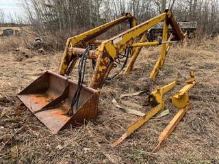 Ezee-On 100 Front End Loader Attachment For Tractor c/w Bucket, SN 13566. **Note: Buyer Responsible For Loadout, Item Located Offsite Near Egremont, Contact Chris For More Information 587-340-9961**
