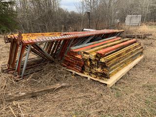 Qty Of Pallet Racking, (4) 16 Ft. 4 In. Uprights, (8) 17 Ft. Uprights, Approx. (75) 10 Ft. Supports **Note: Buyer Responsible For Loadout, Item Located Offsite Near Egremont, Contact Chris For More Information 587-340-9961**