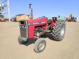 1975 Massey Ferguson 265 Tractor c/w 4 Cylinder Perkins, 60 HP, 3-Pt Hitch, 540 PTO, 7.5L-15FL Front Tires And 18.4R30 Rear Tires. Showing 0,272 Hrs., SN 9A208223 *Note: Has New Filters And Recent Oil Change As Per Consignor*