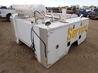 Truck Deck Service Box, Graco Husky 1040 Diaphragm Pump, Propane Tank, Storage Lockups, Contents Included, 9 Ft. x 8 Ft. x 4 Ft., *Note: Tank May Require Recertification, Pump Working Condition Unknown*
