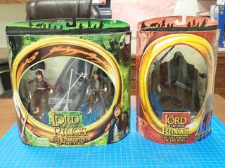 The Lord of The Rings, The Fellowship of The Ring Collectible Figurines, Frodo and Samwise Gamgee w/ Elven Boat Accessory and Ringwraith w/ Sword-Slashing Action, *Note: Unopened, Original Packaging*  (Office)