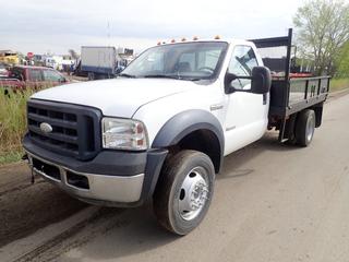 2006 Ford F-450 XL Regular Cab Deck Truck, 2WD, c/w 6.0L V8 Power Stroke, 5-Speed Manual, A/C, 16,000 lbs. GVWR, 225/70R19.5 Tires, Dually, Ventures 11 Ft. x 8 Ft. Truck Deck, 16 In. (H) Fold-Down Rails. Showing 63,063KMs, 6,873 Engine Hrs., VIN 1FDXF46P56EC50866 **Located Offsite at 21220-107 Avenue NW, Edmonton, For More Information Contact Richard at 780-222-8309**