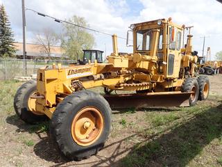 1975 Champion Model D-562 Motor Grader c/w Detroit Diesel, 4-Speed Manual Transmission, Cab, 13.00-24 Rear Tires, 14 Ft. Blade. Showing 1378 Hrs., SN 562B23807839 *Note: No Brakes*  **Located Offsite at 21220-107 Avenue NW, Edmonton, For More Information Contact Richard at 780-222-8309**