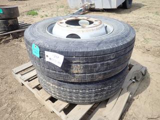 (2) R-19.5 Tires and Rims: (1) 10-Bolt Rim, (1) 8-Bolt Rim,  **Located Offsite at 21220-107 Avenue NW, Edmonton, For More Information Contact Richard at 780-222-8309**