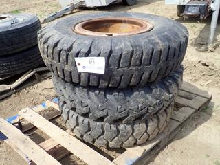 (3) 8.25-15 Tires and Rims: (1) 6-Bolt Rim, (1) 10-Bolt Rim,  **Located Offsite at 21220-107 Avenue NW, Edmonton, For More Information Contact Richard at 780-222-8309**