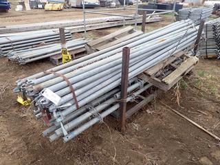 Qty of 10 Ft. Scaffold Ledgers and 6.5 Ft. Scaffold Standards, c/w Steel Rack, 76 In. x 46 In. x 32 In.,  **Located Offsite at 21220-107 Avenue NW, Edmonton, For More Information Contact Richard at 780-222-8309**