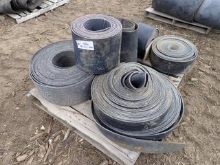 Qty of Assorted Rubber Belts, 3-15 In. Widths, *Note: Unknown Lengths*,  **Located Offsite at 21220-107 Avenue NW, Edmonton, For More Information Contact Richard at 780-222-8309**