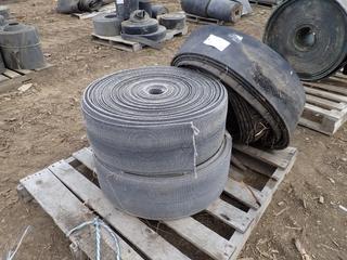 Qty of 8 In. and  8.5 In. (W) Rubber Belts, *Note: Unknown Lengths*,  **Located Offsite at 21220-107 Avenue NW, Edmonton, For More Information Contact Richard at 780-222-8309**