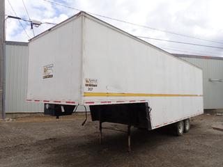 1977 Vagabound Leasehold Inc. 28ft X 8ft X 99in T/A Van Trailer C/w 8ft Attic, 16,000lb Cap., Fifth Wheel, Electric Brakes And LT225/75R16 Tires. VIN 288TA22 