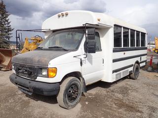 2005 Ford E450 S/A 16-Passenger Bus C/w 6.0L Diesel, A/T, 14,050lb GVWR, 4600lb Fronts, 9450lb Rears And 225/75 R16 Tires. Showing 277,581kms. VIN 1FDXE45P35HA86535 *Note: Running Condition Unknown*