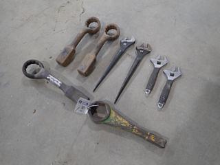 Qty Of (4) Hammer Wrenches C/w (2) Spud Wrenches And (2) Adjustable Wrenches
