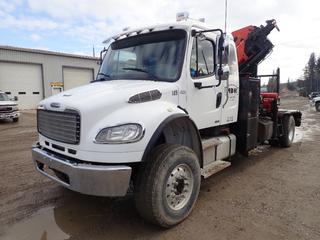 2009 Freightliner Business Class M2 4X4 Picker Truck C/w 8.3L Cummins Diesel, A/T, 15,876kg GVWR, 6350kg Fronts, 9525kg Rears, 30in Sleeper, Palfinger PK23002 7-Stage Crane, SN 100093453, Crane Remote, (4) Outriggers, Adjustable Fifth Wheel Hitch, 20,000lb Winch w/ Remote, Storage Cabinets, Tire Chains, 12ft X 8ft Unattached Flat Deck, MA Audio 12in Subwoofer,242in W/B, 385/65 R22.5 Front And 12R22.5 Rear Tires. Showing 7268hrs, 214,727kms. VIN 1FVDCYBS79HAG7153
