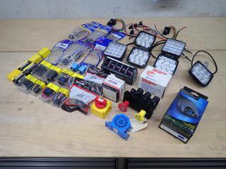 Qty Of Connectors, LED Lights, Prodigy P2 Brake Controller And Assorted Supplies