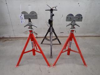 (2) Ridgid RJ-99 2500lb Cap. Adjustable Pipe Stands C/w (1) Unknown Cap. Pipe Stand