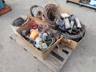 Qty Of Wire, Light Boxes, Switches, Plugins, Light Ballasts And Assorted Electrical Supplies