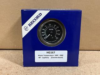 (8) HG167 Water Temperature Gauges, 100-280 Degrees Fahrenheit, 48in Capillary, Chrome Bezel.