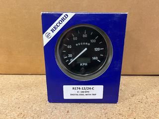 (12) R174-12/24-C Speedometers with Chrome Bezel, 0-140km/hr with Digital Odometer with Trip.