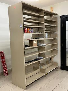 2-Sided Metal Shelving Unit 74in L x 22in D x 88in H. *Contents Not Included*