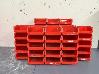 Quantity of Small Plastic Part Bins, Red.