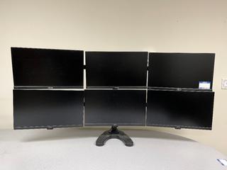 6-Screen Desk Mount Stand c/w (3) Asus 24in HDMI Monitors and (3) BenQ 24in Monitors.
