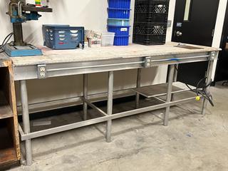 Steel Work Bench with Wood Top c/w (3) Electrical Outlets, 95in x 36in x 36in. *Contents Not Included*