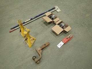 Qty Of Assorted Jack Stands, 2 5/6 In. Ball Hitch, 2 In. Ball Hitch Receiver Weise Door Handles And Standing Poles (W-2-2)