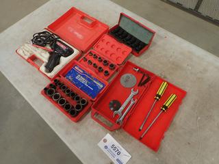 Qty of 1/2 In. Impact Sockets and Extractors c/w Weller Soldering Gun and Assorted Hand Tools (K-2-3)