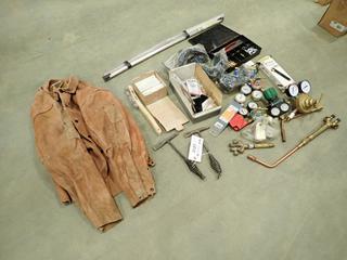 Qty Of Gauges, Goggles, Torch, 4XL Jacket, Welding Rods, Shields, Markers, Chipping Hammer And Assorted Supplies (R-2-3)
