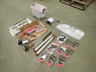 Qty OF Hydraulic Cylinders, Spray Gun Pressure Washer, Signs, Ultra Sonic Animal Alert, Face Shield, Disposable Coveralls