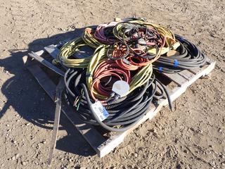 Qty Of Assorted Extension Cords c/w Pair Of Booster Cables