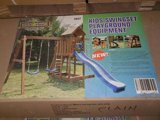 Unused Wooden Kids Swing set Playset Equipment Model: C627 **Located Offsite At 15222 135 Ave, Edmonton Call Chris For More Information 587-340-9961**