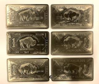 (6) 1 oz Titanium Buffalo Bars **Located Offsite At 15222 135 Ave, Edmonton Call Chris For More Information 587-340-9961**