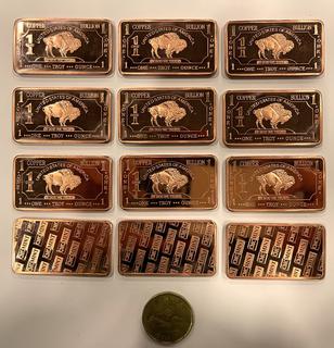 (12) 1 Oz., .999 Fine Copper Buffalo Bars **Located Offsite At 15222 135 Ave, Edmonton Call Chris For More Information 587-340-9961**