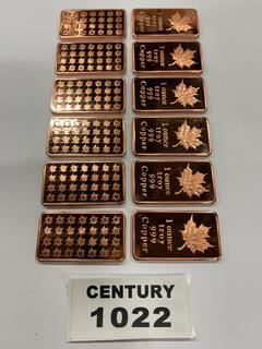 (12) 1 Oz. Collectable Copper Bars **Located Offsite At 15222 135 Ave, Edmonton Call Chris For More Information 587-340-9961**