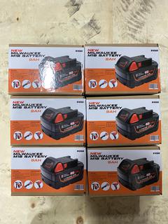 (6) Unused Milwaukee M18 Battery Replacements 9AH **Located Offsite At 15222 135 Ave, Edmonton Call Chris For More Information 587-340-9961**