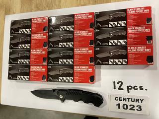 (12) Unused Black Stainless Folding Knives **Located Offsite At 15222 135 Ave, Edmonton Call Chris For More Information 587-340-9961**