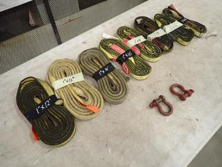 Qty Of Assorted Lifting Slings And Shackles Includes: (2) 12 Ft. X 1 In, (2) 10 Ft. X 1 In, (2) 8 Ft. X 1 In, (2) 6 Ft. X 1 In. And (2) Crosby 2-Ton Shackles (K-3-3)