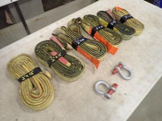 Qty Of Assorted Lifting Slings And Shackles Includes: (2) 12 Ft. X 2 In, (2) 10 Ft. X 2 In, (2) 8 Ft. X 2 In. And (2) Crosby 3 1/4-Ton Shackles (K-3-3)