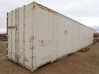 48 Ft. X 9 Ft. 6 In. High Cube Storage Container c/w Wood Shelving, Wired For Power And Assorted Supplies. SN CNRU280209 *Note: Hole On Side And In Roof*