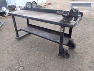78 In. X 2 Ft. X 32 In. Portable Steel Work Bench c/w Maximum Bench Vise
