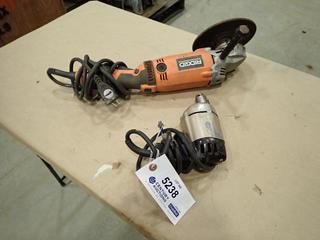 Black & Decker Drill c/w Ridgid R1020 120V 7 In. Angle Grinder (F-1)