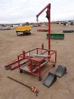 34 In. X 28 In. X 70 In. Portable Manual Hydraulic Lift C/w Bottle Jack, (2) Blackhawk Model 97310 1/2 Ton Engine Holder And (2) Wheel Chocks